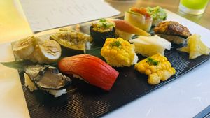 Seasonal vegetable nigiri sushi platter at Nirai Roppongi | Vegan Sushi in Tokyo