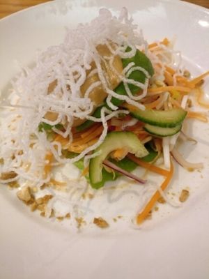 Avocado and peanut starter with crispy noodles.  at Red Onion in Glasgow