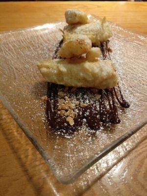 Banana fritters with chocolate praline (looks much better than it tastes!)  at Red Onion in Glasgow