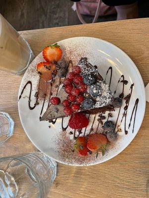 Parisien cake + ice latte  at MyRaw Cafe in Prague