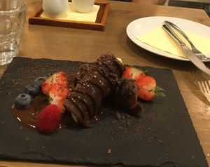 Crepe filled with bananas and chocolate  at MyRaw Cafe in Prague