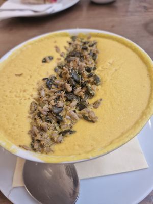 Raw pumpkin soup at MyRaw Cafe in Prague