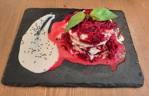 Beetroot pancakes at MyRaw Cafe in Prague