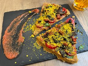 Raw pizza  at MyRaw Cafe in Prague