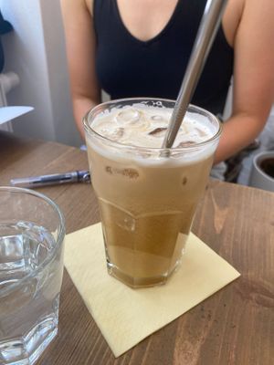 my iced latte with almond milk  at MyRaw Cafe in Prague