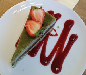 Gorgeous raw cake, beautifully presented. at MyRaw Cafe in Prague