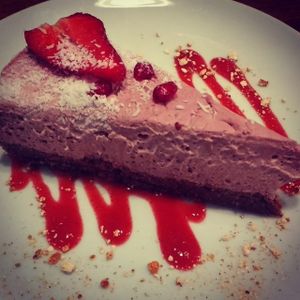 Strawberry and coconut raw cake at MyRaw Cafe in Prague