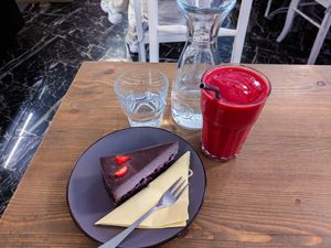 Cake and Smoothie at MyRaw Cafe at MyRaw Cafe in Prague
