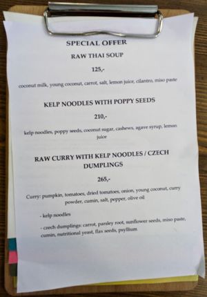 Menu page at MyRaw Cafe at MyRaw Cafe in Prague