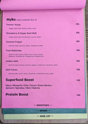 Menu page at MyRaw Cafe at MyRaw Cafe in Prague