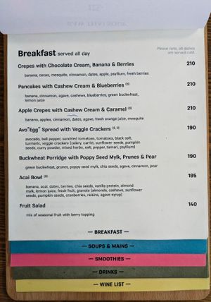 Menu page at MyRaw Cafe at MyRaw Cafe in Prague