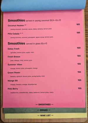 Menu page at MyRaw Cafe at MyRaw Cafe in Prague