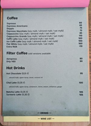 Menu page at MyRaw Cafe at MyRaw Cafe in Prague
