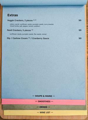 Menu page at MyRaw Cafe at MyRaw Cafe in Prague