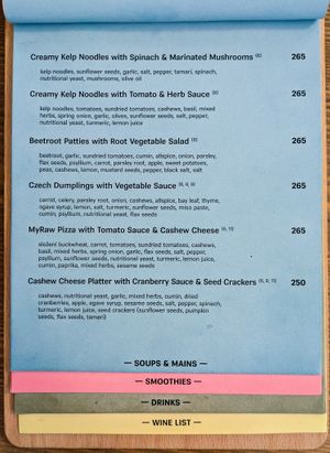 Menu page at MyRaw Cafe at MyRaw Cafe in Prague