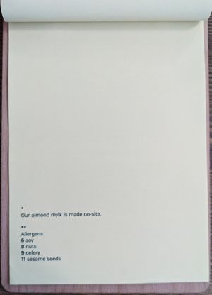 Menu page at MyRaw Cafe at MyRaw Cafe in Prague