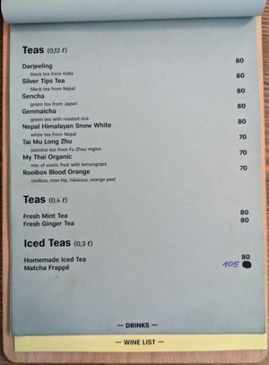 Menu page at MyRaw Cafe at MyRaw Cafe in Prague