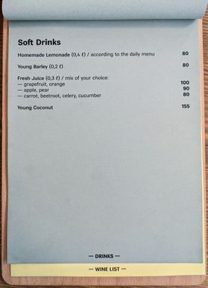 Menu page at MyRaw Cafe at MyRaw Cafe in Prague