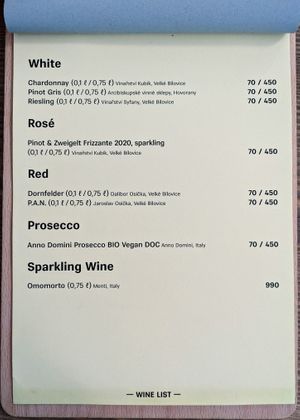 Menu page at MyRaw Cafe at MyRaw Cafe in Prague