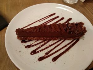 chocolate flow cake at MyRaw Cafe in Prague