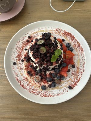 Blueberry pancakes  at MyRaw Cafe in Prague