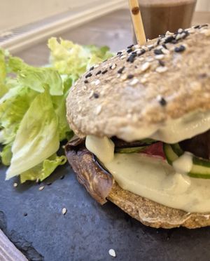 Burger at MyRaw Cafe in Prague