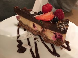 Black & white cake at MyRaw Cafe in Prague