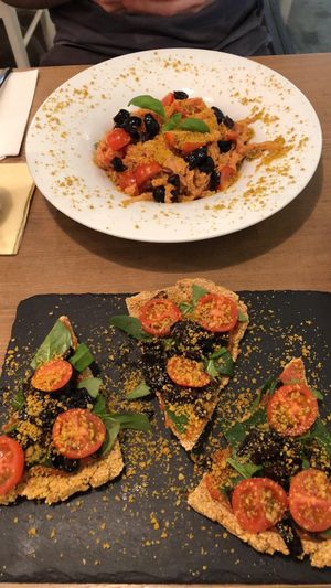 Pizza & Italian Kelp Noodles. at MyRaw Cafe in Prague