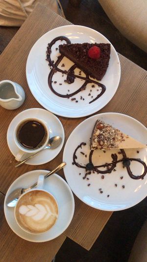Hazelnut pie and cookie pie at MyRaw Cafe in Prague