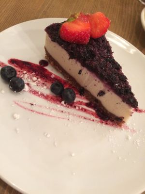 blueberry cheesecake at MyRaw Cafe in Prague
