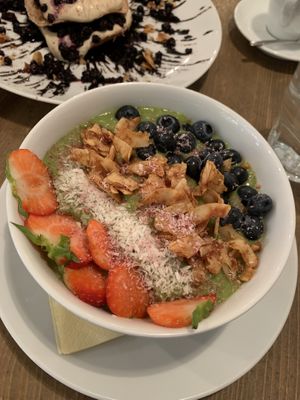 Avocado smoothie bowl at MyRaw Cafe in Prague