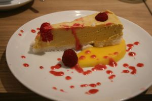 Amazing mango cake with coconut (raw) at MyRaw Cafe in Prague