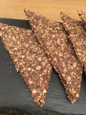 Raw bread from avocado tartare  at MyRaw Cafe in Prague