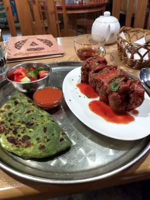 Paneer and mushrooms "Shashlik and Companies" at Auroville Cafe in St Petersburg