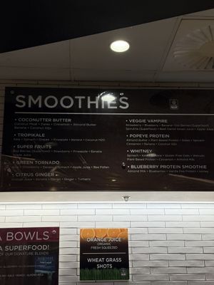 Smoothie Menu  at JuiceFarm - The Venetian in Las Vegas