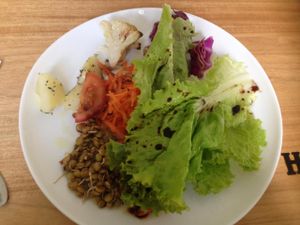 Options from the salad buffet: lettuce, carrot, tomatoes, potato, sprouted grains, cauliflower, red cabbage. at Barao Natural - Baraozinho in Sao Paulo