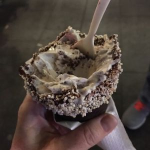 Inside of a vegan coconut chocolate chip scoop! at Giapo in Auckland