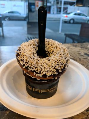 Coconut cookies and cream with a doughnut at Giapo in Auckland