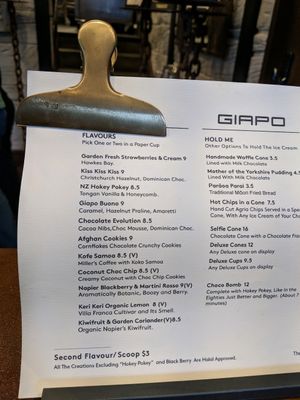 menu for that day (apparently it's ever changing) at Giapo in Auckland