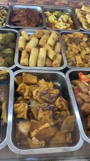 Mock meat trays  at Cơm Chay Au Lạc in Da Lat