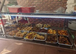 Mock meat and vegetable trays  at Cơm Chay Au Lạc in Da Lat