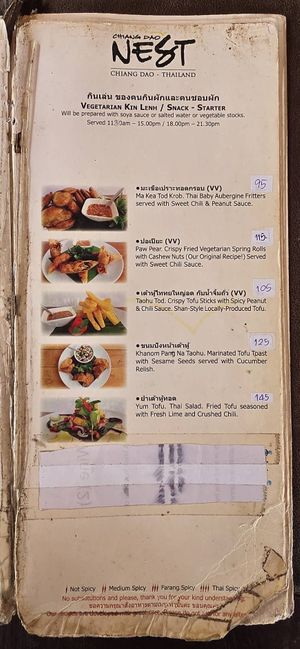Vegetarian menu   at Chiang Dao Nest Resort 2 in Chiang Dao