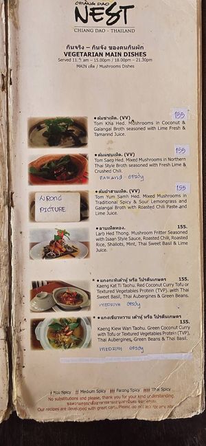 Vegetarian menu   at Chiang Dao Nest Resort 2 in Chiang Dao