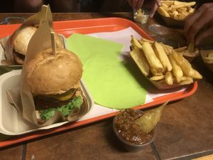 Burgers and fries    at Roots Rock Kitchen in Utrecht
