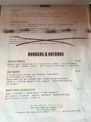 Menu 1 at Roots Rock Kitchen in Utrecht