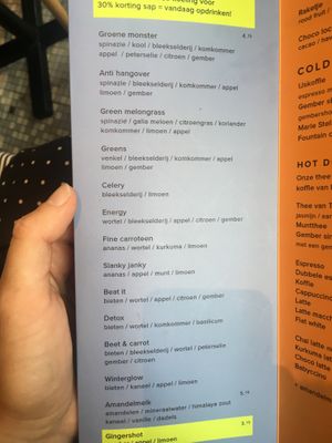 Menu at Sajoer in Rotterdam