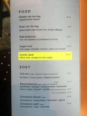Menu at Sajoer in Rotterdam