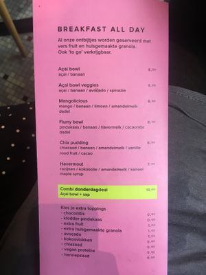 Menu at Sajoer in Rotterdam