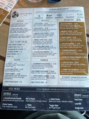 Current menu (early 2023)   at DEN - Root Down - TC in Denver