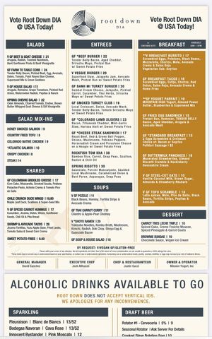 Root Down DIA - menu with vegan options #Veganuary at DEN - Root Down - TC in Denver